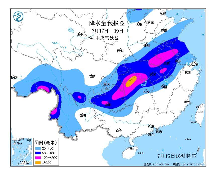 17日至19日長(zhǎng)江上中游及淮河流域?qū)⒂袕?qiáng)降雨