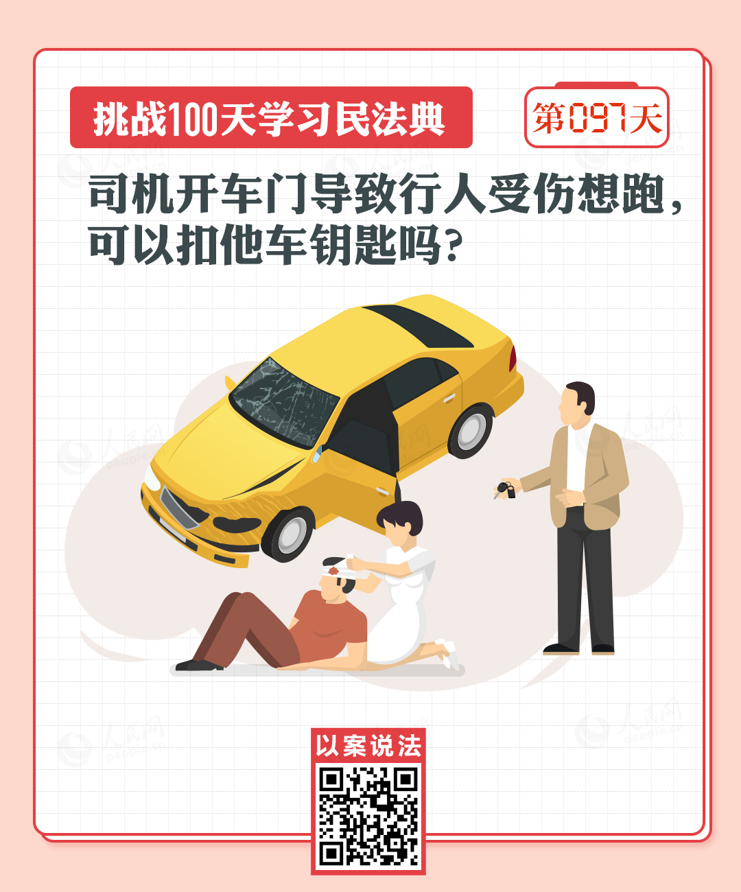 司機(jī)開車門導(dǎo)致行人受傷想跑，可以扣他車鑰匙嗎？